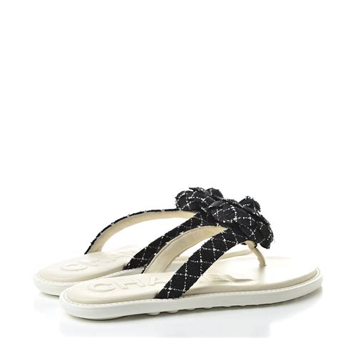 chanel sandals thong|Chanel Camellia Tweed Thong Sandals .